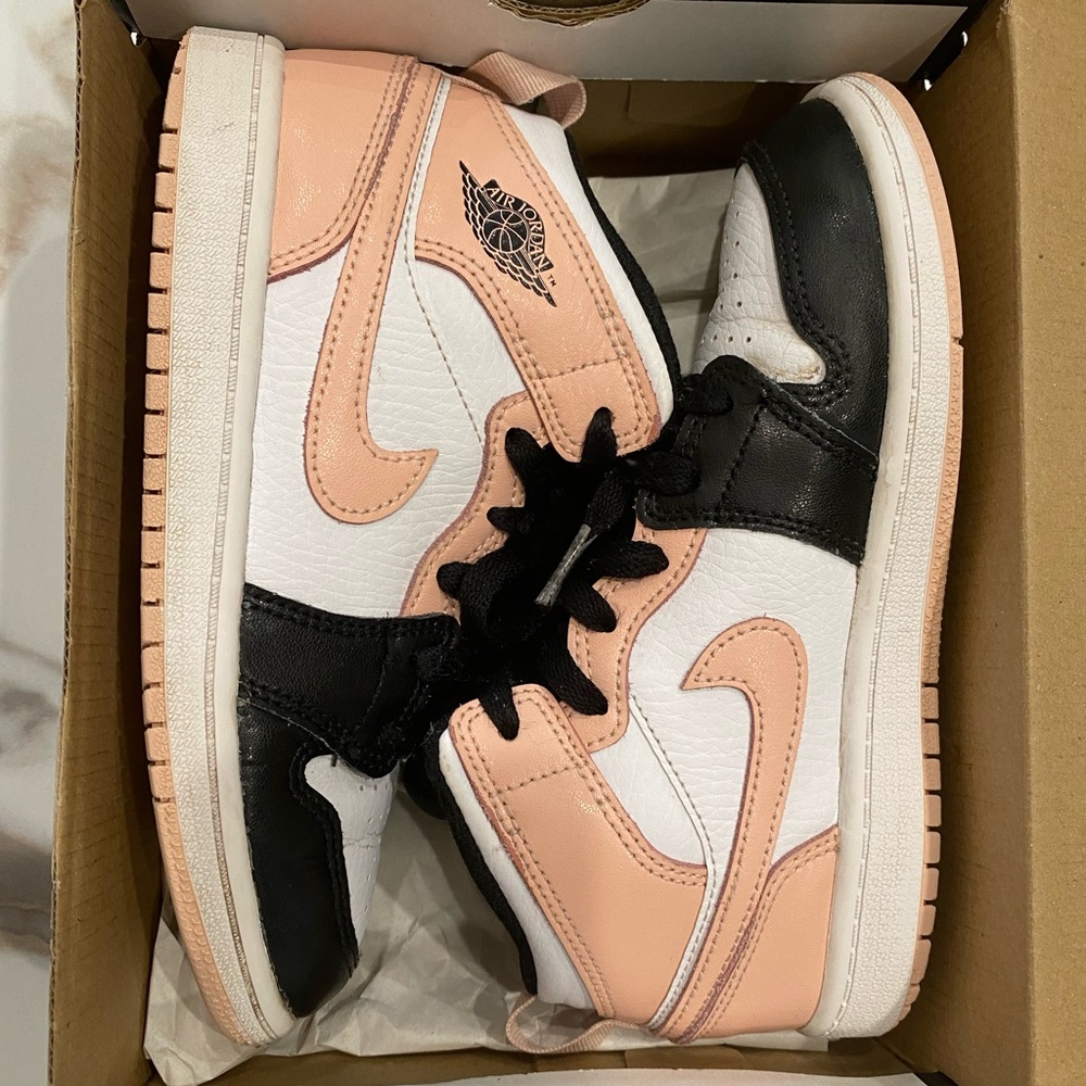 Kids Jordan 1s white arctic orange black